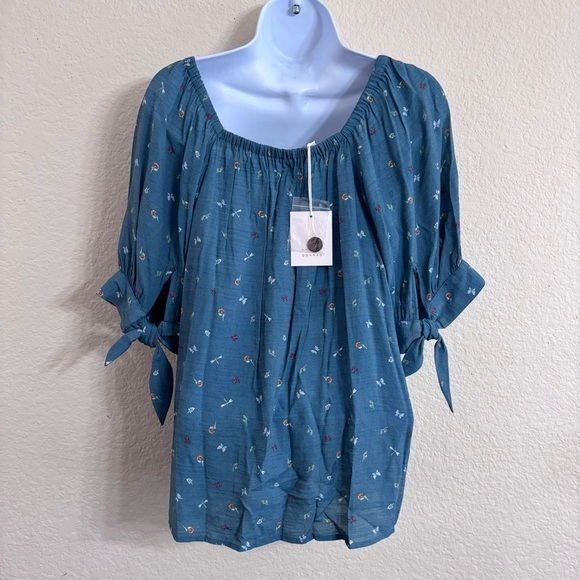 LC Lauren Conrad Square Neck Puff Sleeve Top Blouse Size Medium Button Front NWT - Picture 3 of 9